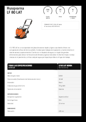 Plaques vibrantes unidirectionnelles Husqvarna LF 80 LAT