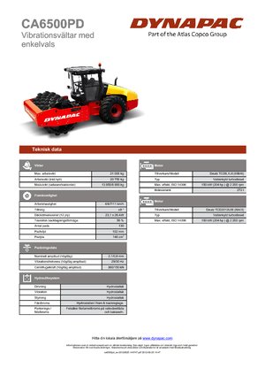 Rouleaux monocylindres Dynapac CA 6500 PD