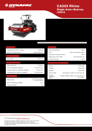 Rouleaux monocylindres Dynapac CA305 Rhino 
