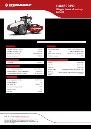 Rouleaux monocylindres Dynapac CA3600PD