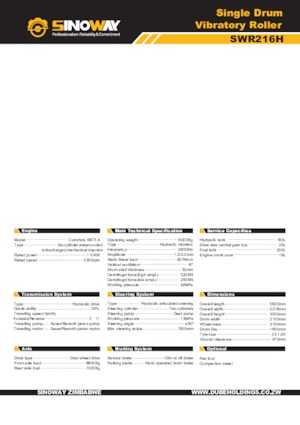 Rouleaux monocylindres Sinoway SWR216H