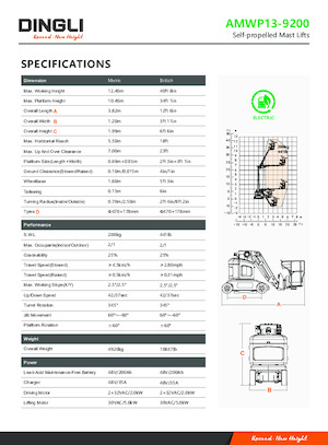 Nacelles à mât vertical unique Dingli AMWP13-9200
