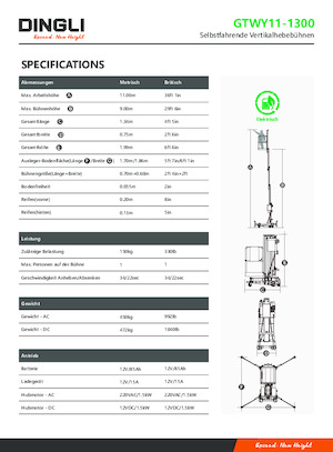 Nacelles à mât vertical unique Dingli GTWY11-1300