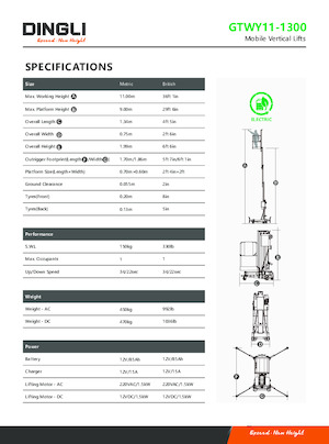 Nacelles à mât vertical unique Dingli GTWY11-1300