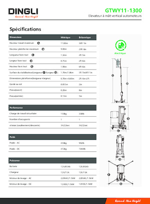 Nacelles à mât vertical unique Dingli GTWY11-1300
