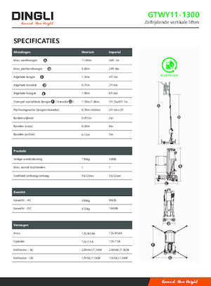 Nacelles à mât vertical unique Dingli GTWY11-1300