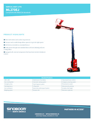Nacelles à mât vertical unique Sinoboom ML270EJ