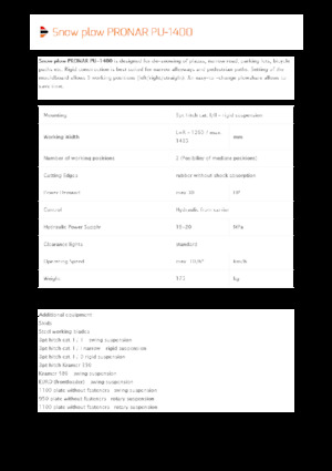 Chasse-neige à volets rotatis Pronar PU 1400