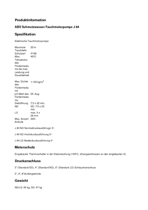Pompes broyeurs ABS-Pumpen J 84 LD direkt