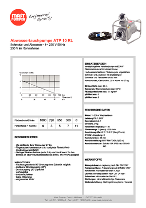 Pompes pour eaux usées Mast-Pumpen ATP 10 RL