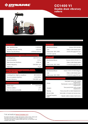 Rouleaux vibrants tandem Dynapac CC 1400 VI