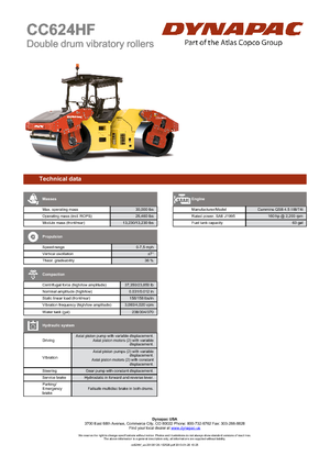 Rouleaux vibrants tandem Dynapac CC 624 HF