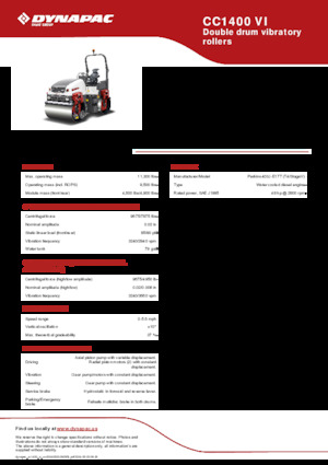 Rouleaux vibrants tandem Dynapac CC1400 VI