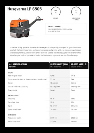 Rouleaux vibrants tandem Husqvarna LP 6505