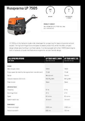 Rouleaux vibrants tandem Husqvarna LP 7505