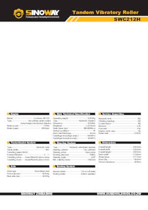 Rouleaux vibrants tandem Sinoway SWC212H