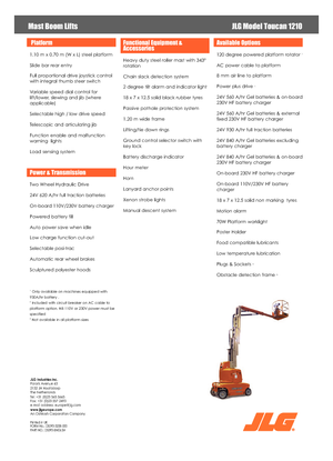 Nacelles à mât vertical unique JLG-Toucan Toucan 1210