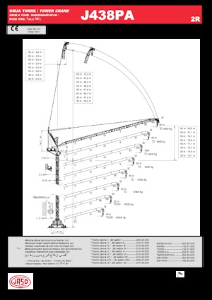 Grues à tour  - tourneur supérieur- flèche épingle Jaso J438PA.2R