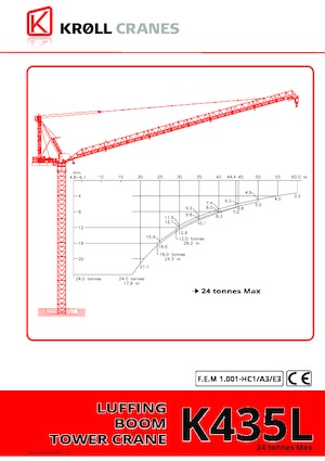 Grues à tour  - tourneur supérieur- flèche épingle Kroll K435L
