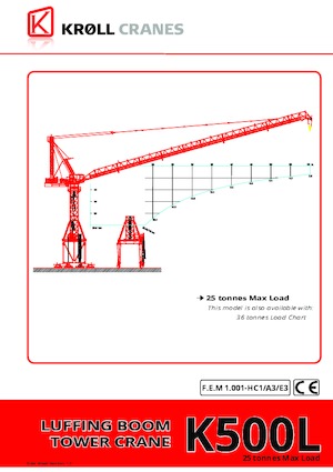 Grues à tour  - tourneur supérieur- flèche épingle Kroll K500L