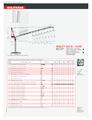 Grues à tour  - tourneur supérieur- flèche épingle Wolffkran 550 B