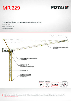 Grues à tour - tourneur supérieur Potain MR 229