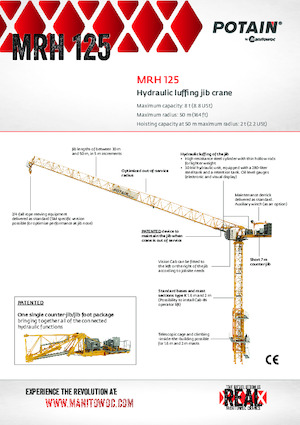 Grues à tour - tourneur supérieur Potain MRH 125