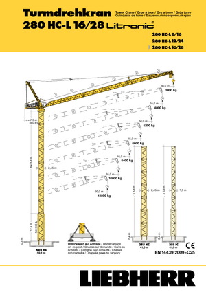 Grues à tour  - tourneur supérieur- flèche épingle Liebherr 280 HC-L 16/28  Litronic