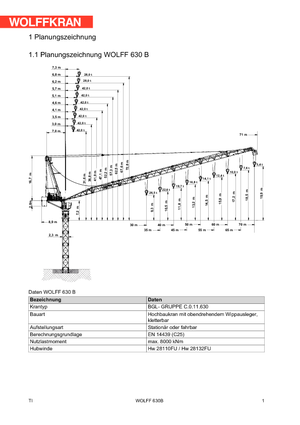 Grues à tour  - tourneur supérieur- flèche épingle Wolffkran 630 B