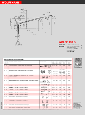 Grues à tour  - tourneur supérieur- flèche épingle Wolffkran WK 100 B