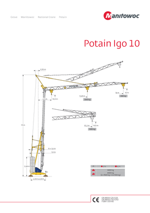 Grues à tour - tourneur inférieur Potain IGO 10 (1,6m)
