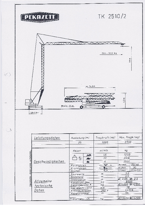 Grues à tour - tourneur inférieur Pekazett TK 2510/2