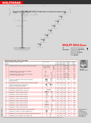 Grues à tour - tourneur supérieur Wolffkran 6015.8 clear