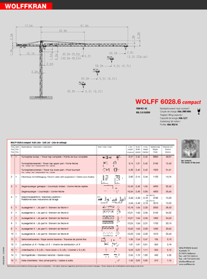 Grues à tour - tourneur supérieur Wolffkran 6028.6