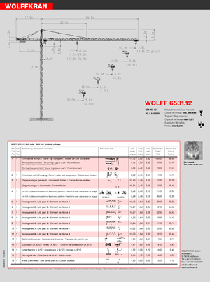 Grues à tour - tourneur supérieur Wolffkran 6031.12 clear