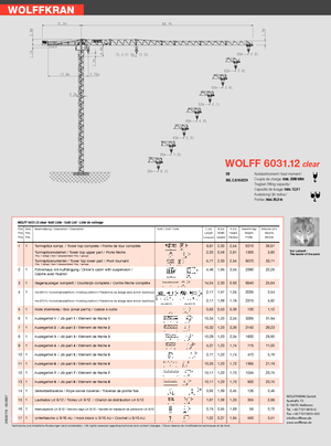Grues à tour - tourneur supérieur Wolffkran 6031.12 clear
