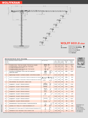 Grues à tour - tourneur supérieur Wolffkran 6031.8 clear