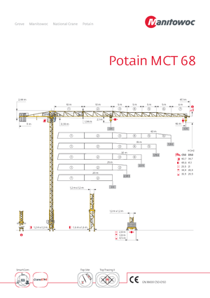 Grues à tour - tourneur supérieur Potain MCT 68 B-3 t