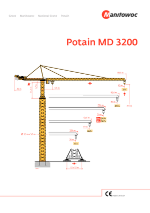 Grues à tour - tourneur supérieur Potain MD 3200-64 t