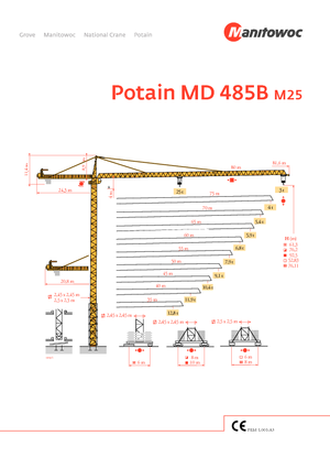 Grues à tour - tourneur supérieur Potain MD 485 B 25 T