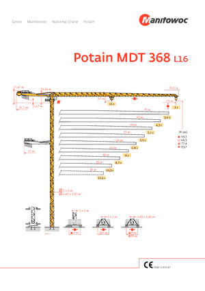 Grues à tour - tourneur supérieur Potain MDT 368 L16