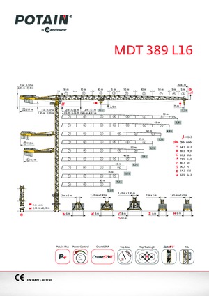 Grues à tour - tourneur supérieur Potain MDT 389 L16
