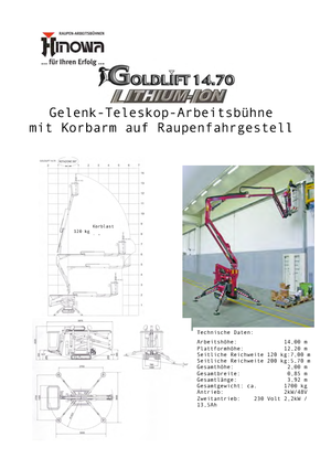 Nacelles à bras articulés sur chenilles Hinowa Goldlift 14.70 IIIS