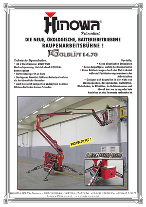 Nacelles à bras articulés sur chenilles Hinowa Goldlift 14.70 IIIS