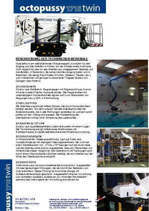 Nacelles à bras articulés sur chenilles Oil & Steel Octopussy 1715 Twin