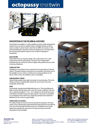 Nacelles à bras articulés sur chenilles Oil & Steel Octopussy 1715 Twin