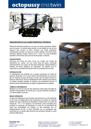 Nacelles à bras articulés sur chenilles Oil & Steel Octopussy 1715 Twin