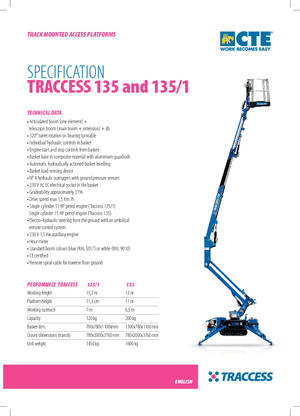 Nacelles à bras articulés sur chenilles CTE Traccess 135-1