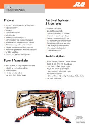 Nacelles à bras articulés sur chenilles JLG X17J Plus
