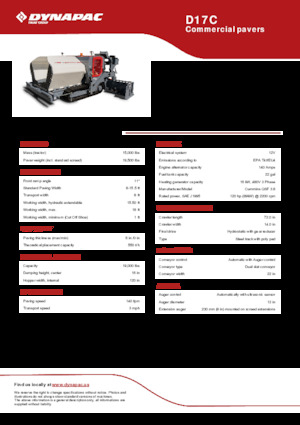 Finisseurs de chaussée sur chenilles Dynapac D17C